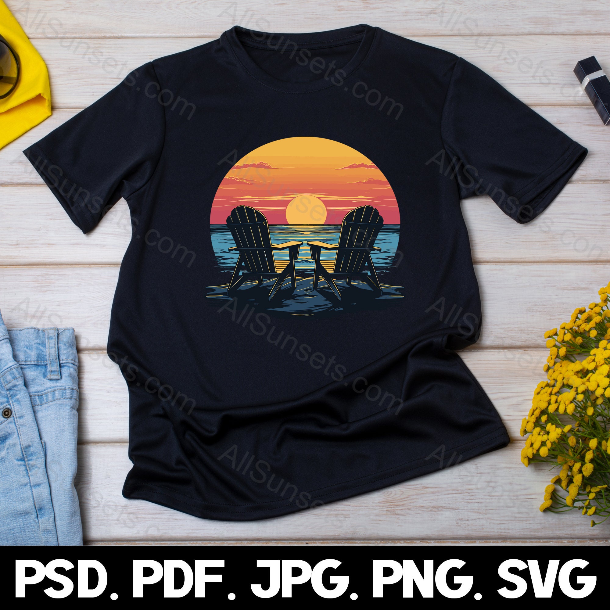 Adirondack Beach Chairs Facing Ocean Sunset Svg Png Jpg Pdf Psd File ...