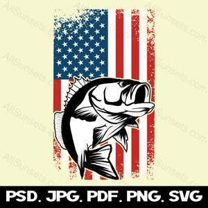 American Flag Bass Fishing Svg Png Jpg Psd Pdf File Types Patriotic ...