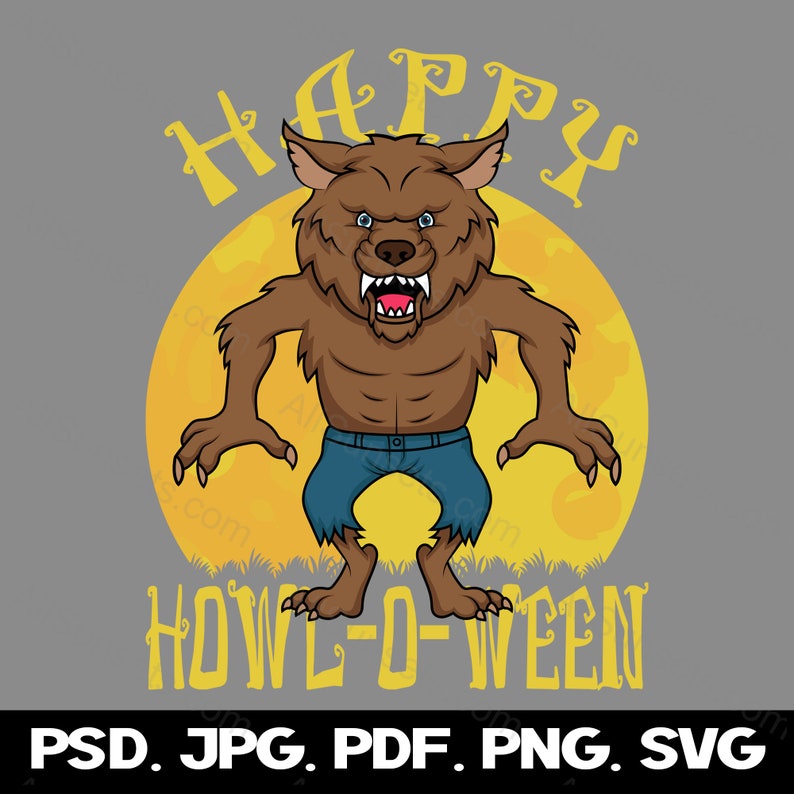 Werewolf Halloween Full Moon Svg Png Jpg Psd Pdf File Types Etsy