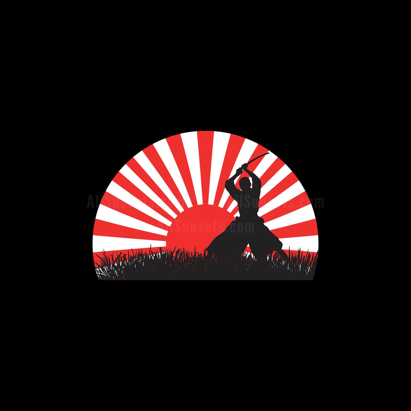 Samurai Rising Sun Japanese Samurai Warrior Red Rising Sun Sunset Clip Art PNG File ...