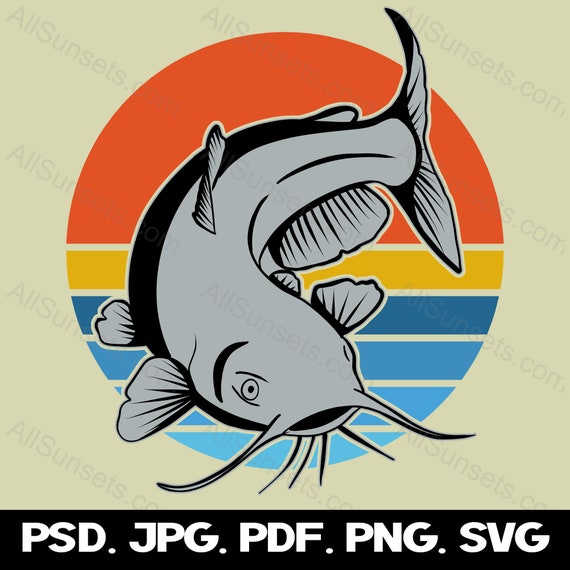 Buy Catfish Fishing Retro Sunset Svg Png Jpg Psd Pdf File Types Commercial  Use Print on Demand Clipart Fisherman Online in India 