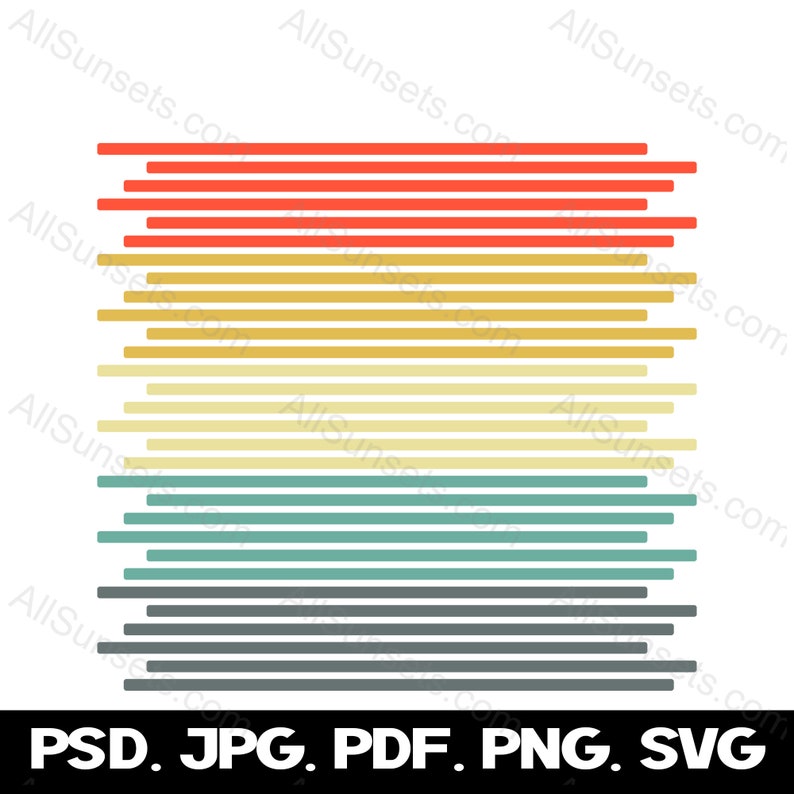 Retro Sunset Horizontal Bars svg png jpg psd pdf File Types Graphic Clipart Commercial Use or Print on Demand