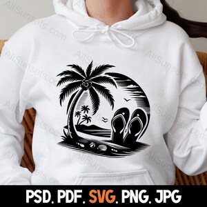Flip Flops Palm Trees Silhouette svg png jpg pd pdf File Types Vector Beach Seashells Summer Commercial Use Print On Demand Image