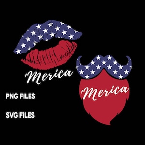 Bandeira americana, lábios e barba, bigode, arquivos PNG SVG cortados, 4 de julho, Dia da Independência, uso comercial patriótico, gráficos impressos sob demanda