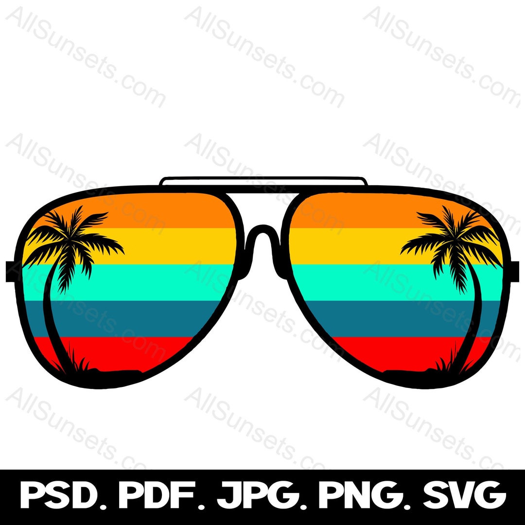 Palm Tree Retro Sunglasses Svg Png Jpg Psd Pdf File Types Beach Clipart