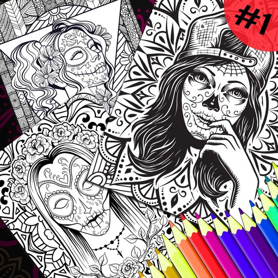 Día De Los Muertos Adulto Dibujos para Colorear 3 Pack 1 - Etsy México