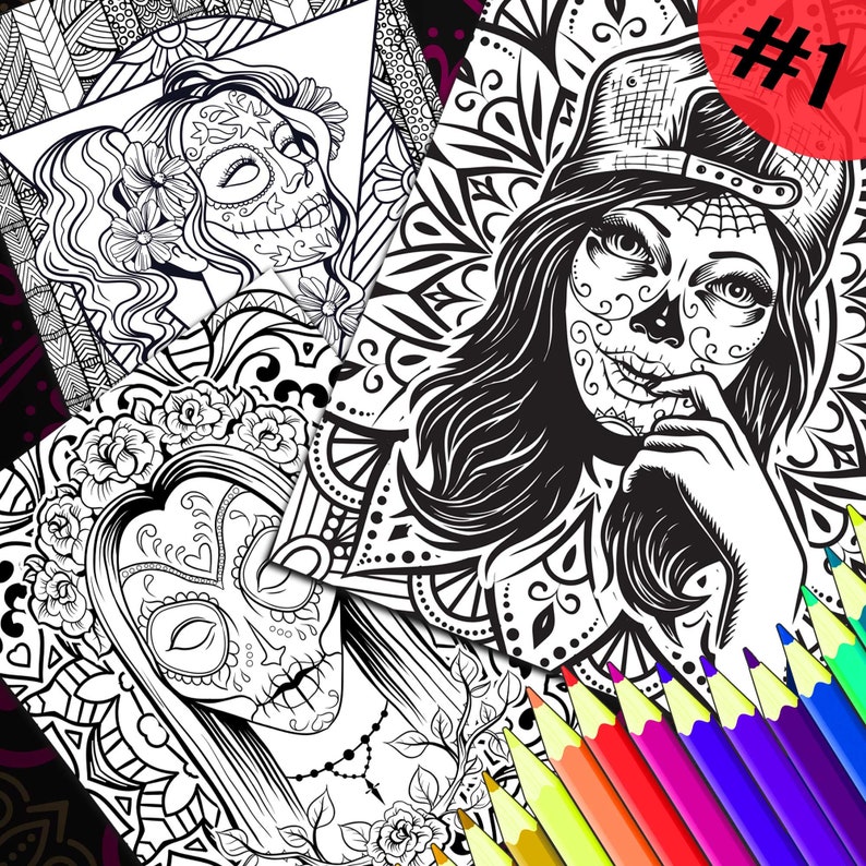 Day of the Dead Adult Coloring Pages 3 Pack 1 Calavera - Etsy