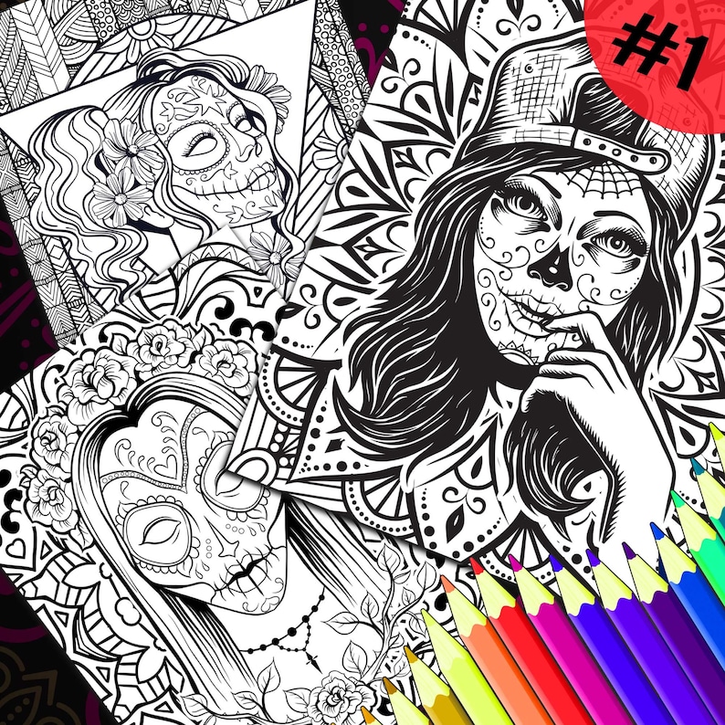 Day of the Dead Adult Coloring Pages 3 Pack 1 Calavera - Etsy