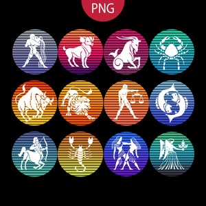 星座 レトロな夕焼け 12 PNG ファイル クリップアート 星占い 占星術 サークル オンデマンド印刷用商用ライセンス グラフィックス