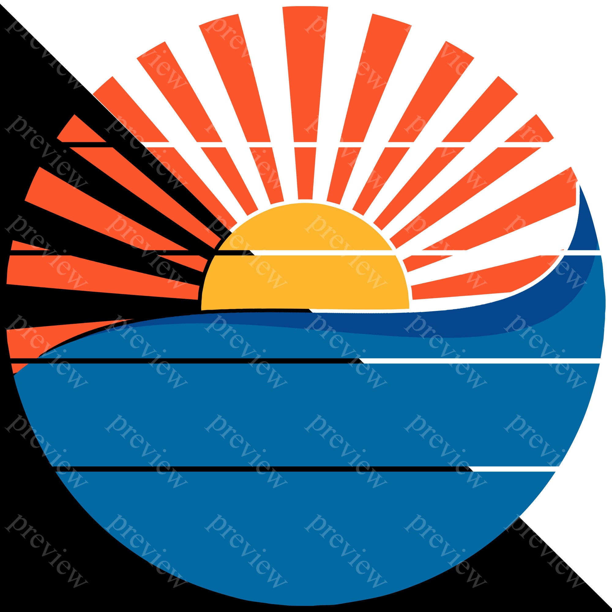 Blue Ocean Waves Retro Vintage Sunset Clipart Svg Png Jpg Psd - Etsy