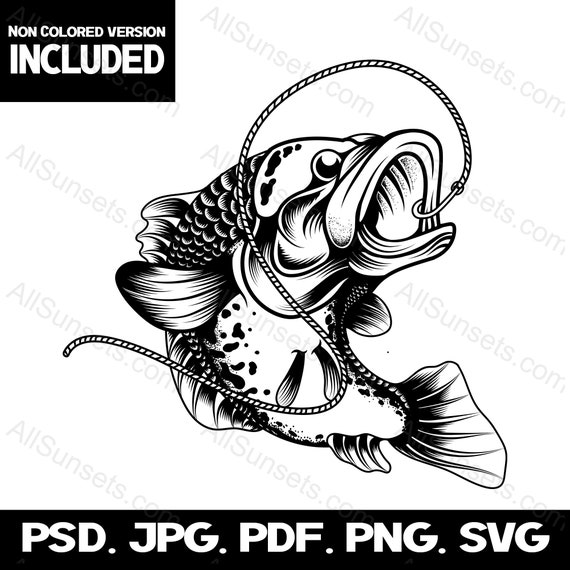 Bass Fish SVG Fishing Clipart Fisherman Colored High Detail Line Hook  Cricut Png Svg Psd Pdf Jpg File Types Commercial Use Print on Demand -   Canada