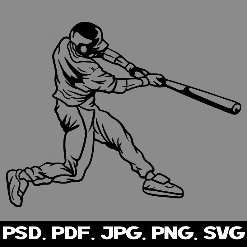 Baseball Player svg png jpg pdf psd File Types Male Batter Vector Silhouette Commercial Use Print On Demand Graphic Clipart
