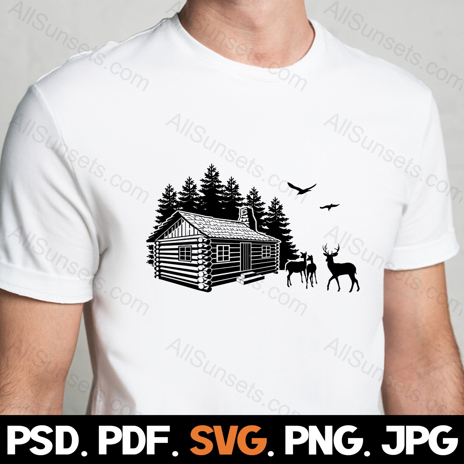 Log Cabin Woods Deer Birds Svg Png Jpg Psd Pdf File Types Camping Lodge ...