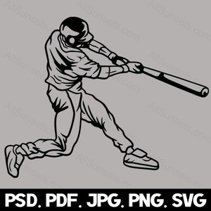 Baseball Player svg png jpg pdf psd File Types Male Batter Vector Silhouette Commercial Use Print On Demand Graphic Clipart