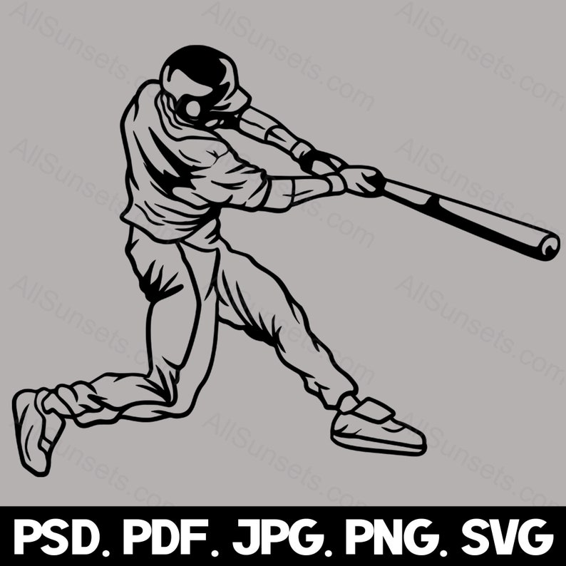Baseball Player svg png jpg pdf psd File Types Male Batter Vector Silhouette Commercial Use Print On Demand Graphic Clipart
