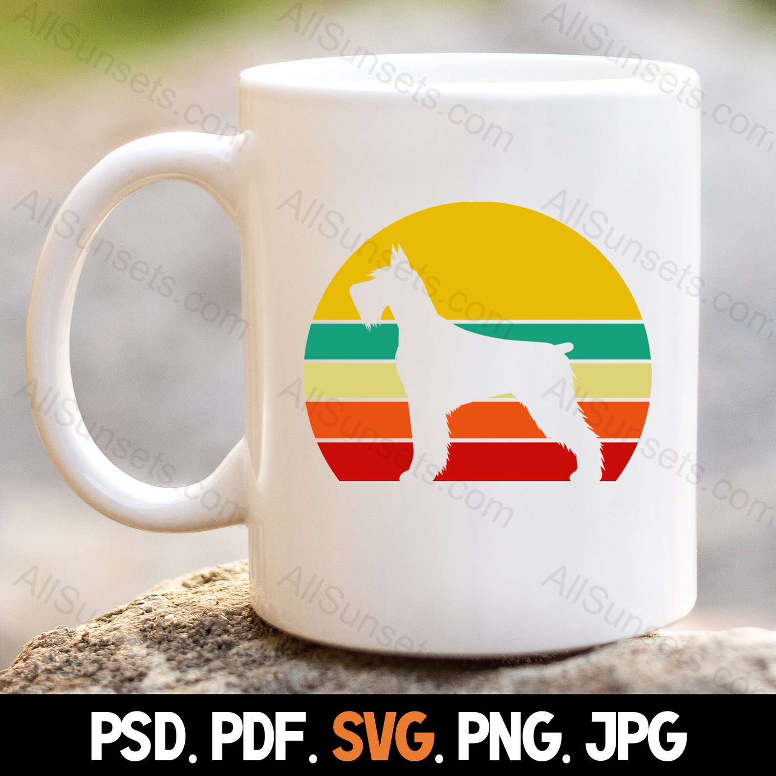 Dog Retro Vintage Sunset PNG and SVG Cut File Clipart Schnauzer Orange ...