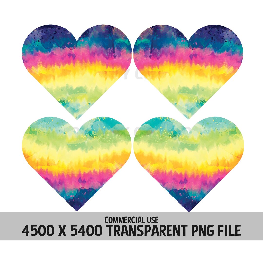 Tie Dye Rainbow Hearts Clip Art 4 Pack PNG Love Designs Valentines ...