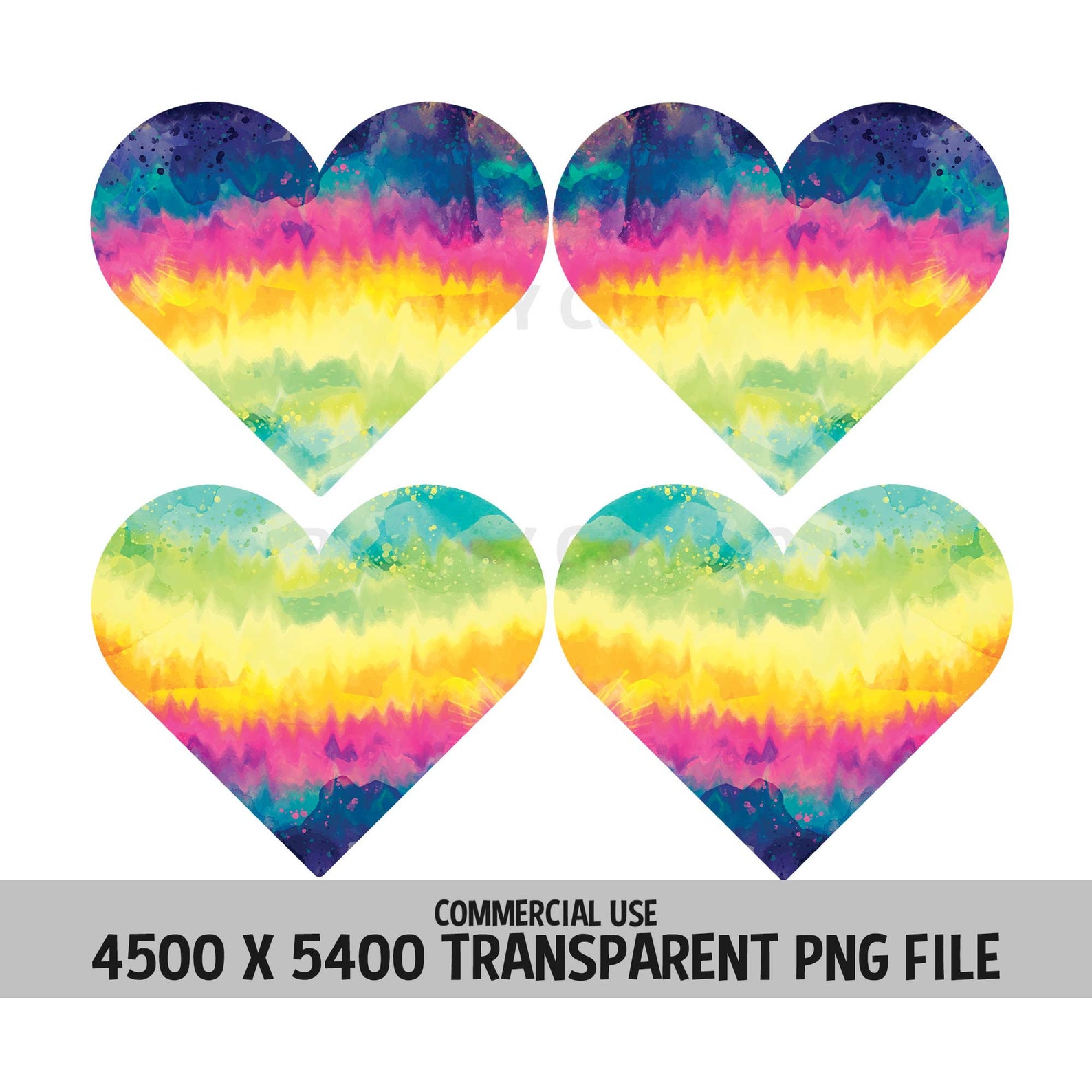 Tie Dye Rainbow Hearts Clip Art 4 Pack PNG Love Designs Valentines ...