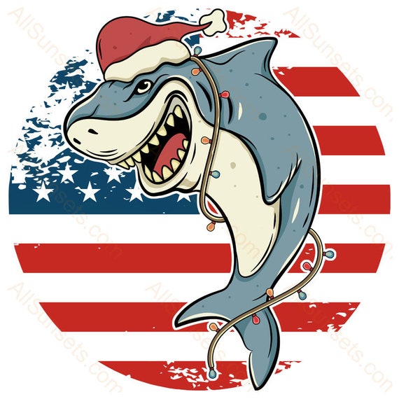Santa Hat Shark Christmas Lights Round 