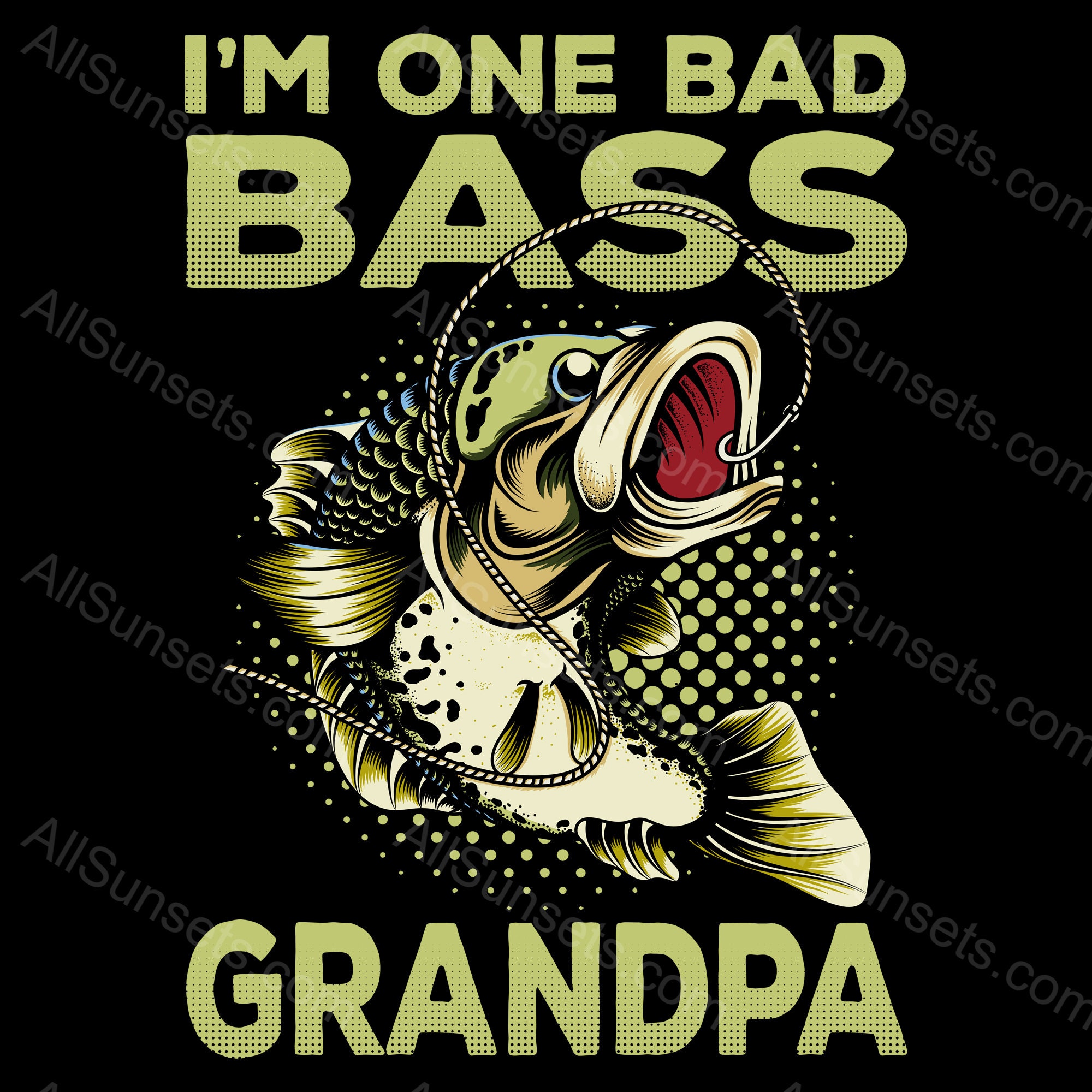 Fishing T-shirt Design I'm One Bad Bass Grandpa Fisherman Print on
