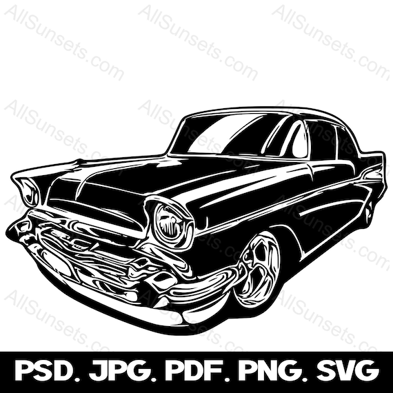 1950s Classic Car SVG Vintage 50's Vehicle Antique Automobile Clipart png psd jpg pdf Files Commercial Print On Demand Use