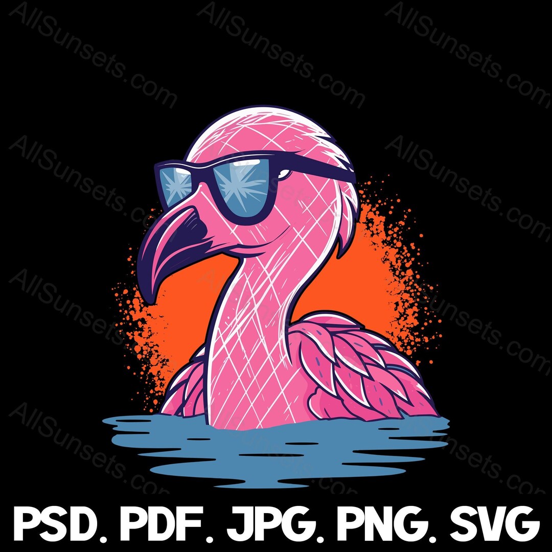 Pink Flamingo Wearing Sunglasses Svg Png Jpg Pdf Psd File Types ...