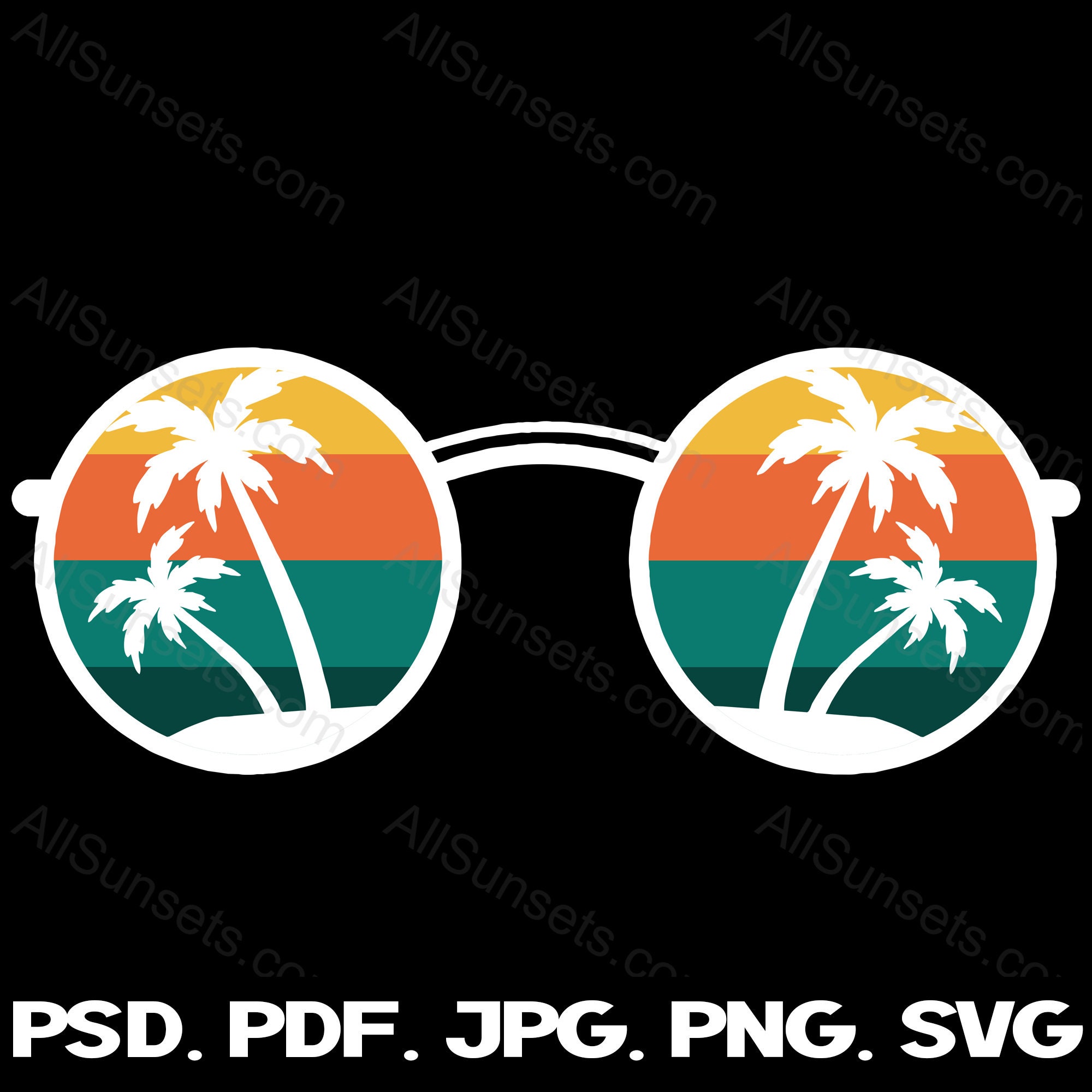 Palm Trees Retro Round Sunglasses Svg Png Jpg Pdf Psd File - Etsy
