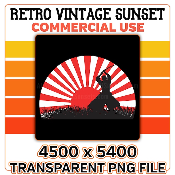 Japanese Samurai Warrior Red Rising Sun Sunset Clip Art PNG File