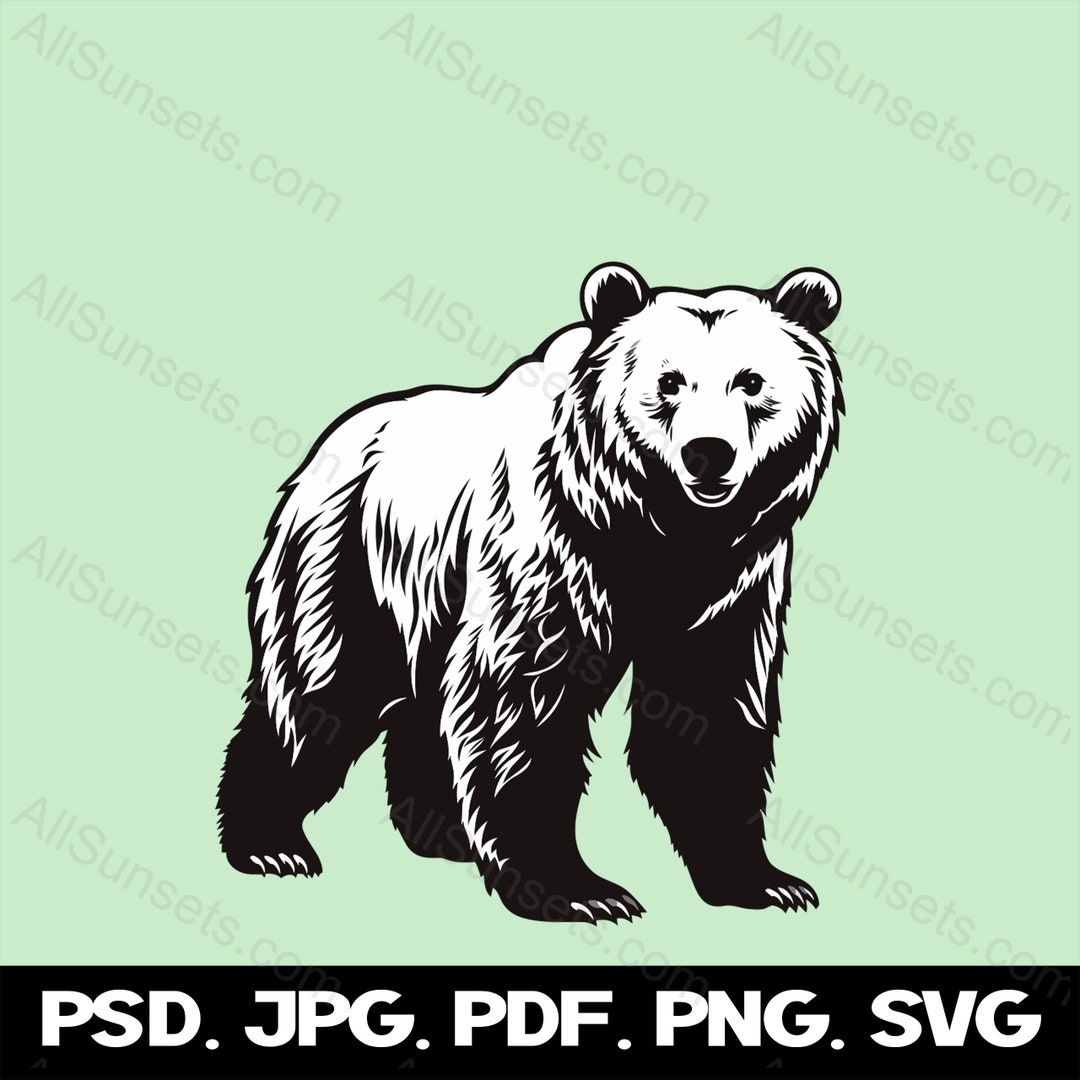Grizzly Bear Black Silhouette White-filled Vector Clipart Svg Png Psd ...