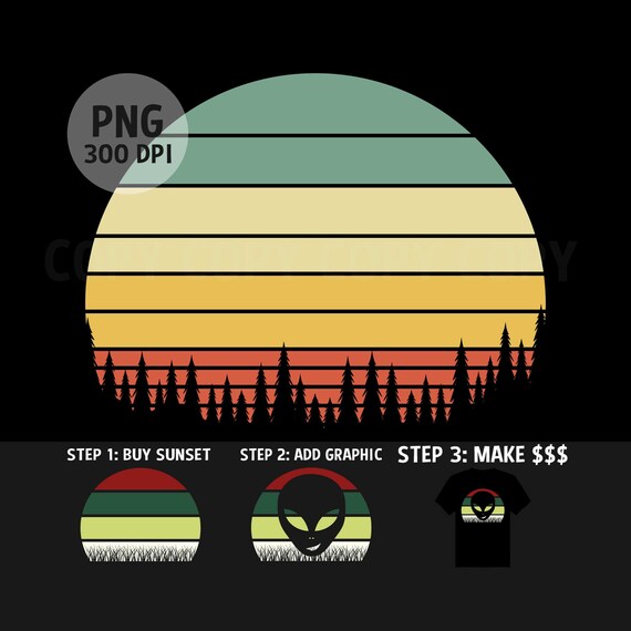 Download Retro Vintage Sunset Evergreen Trees Png Sunrise Background Etsy PSD Mockup Templates