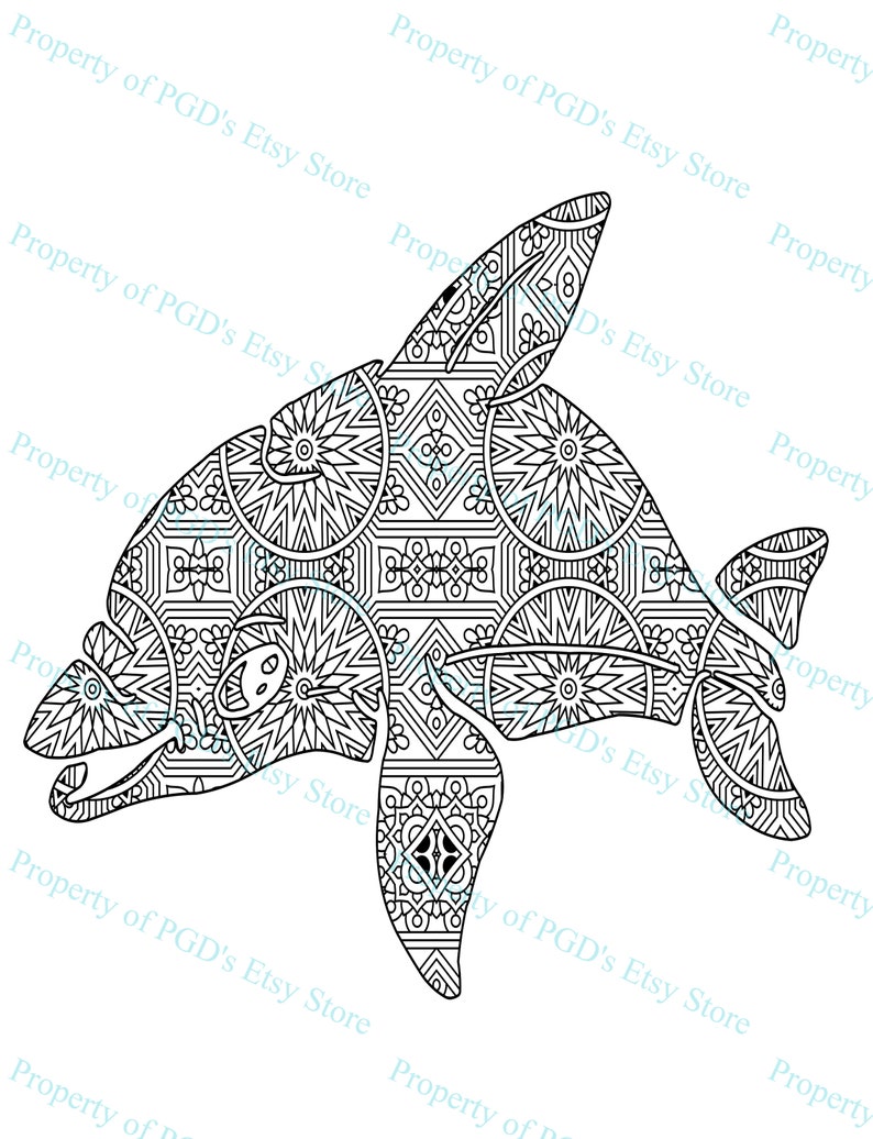 KDP Målarbok Mandala Djur Fjäril Ängelfisk Delfin Tumlare Svan Duva Med Kommersiell Licens bild 8
