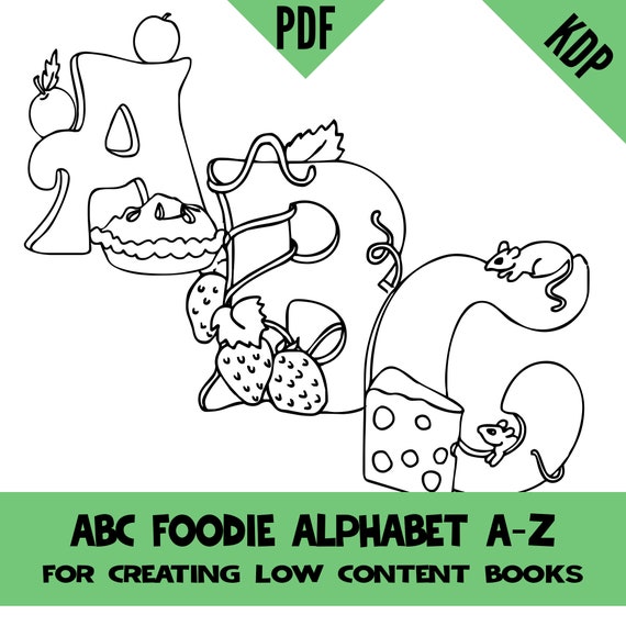 Download Kdp Alphabet Foodie Coloring Pages Sheets Pdf Abc Letters Etsy