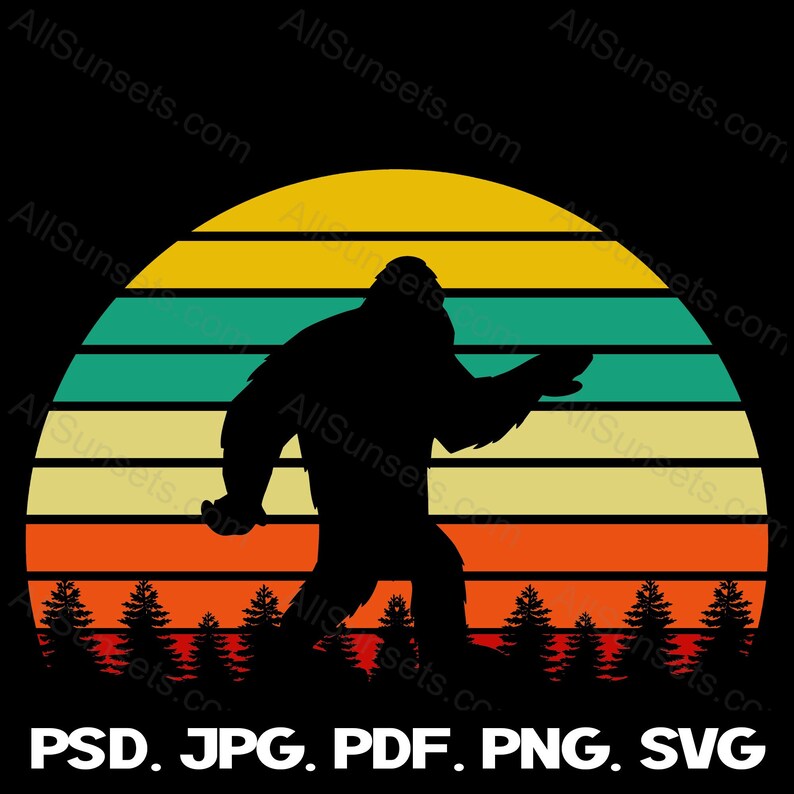 Bigfoot Retro Sunset Svg Png Jpg Psd Pdf File Types Sasquatch Yeti ...