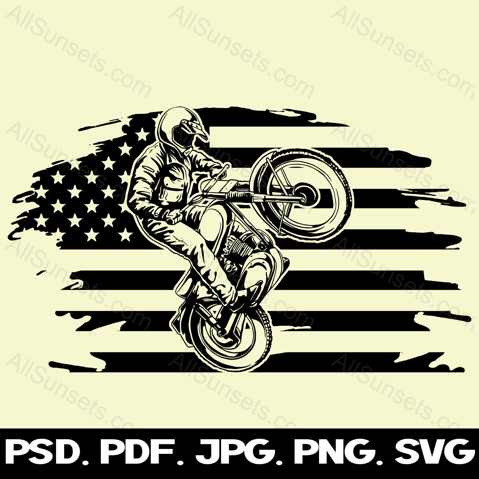 Dirt Motorcycle Wheelie American Flag Svg Png Jpg Pdf Psd File
