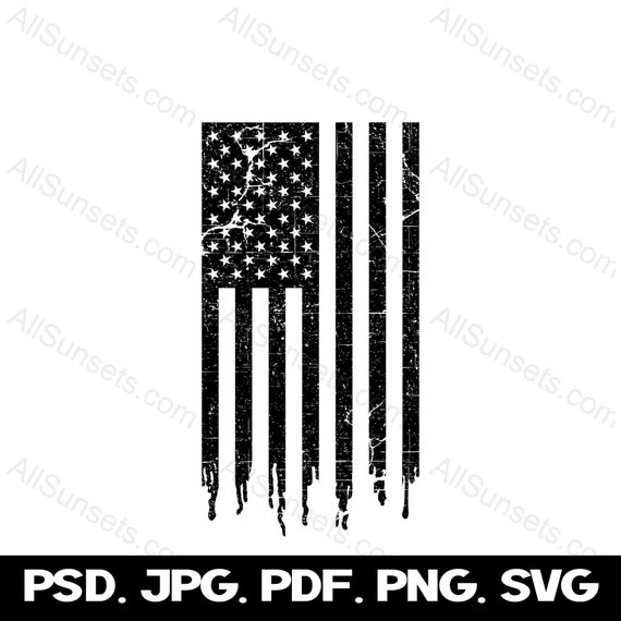 American Flag Torn Grunge Vintage Distressed PNG Black SVG Psd - Etsy