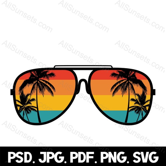 Beach Palm Tree Retro Sunglasses PNG Pdf Jpg Psd and SVG Cut Files Clipart  Sun Palette Beach Summer Template Commercial License Graphic -  Canada