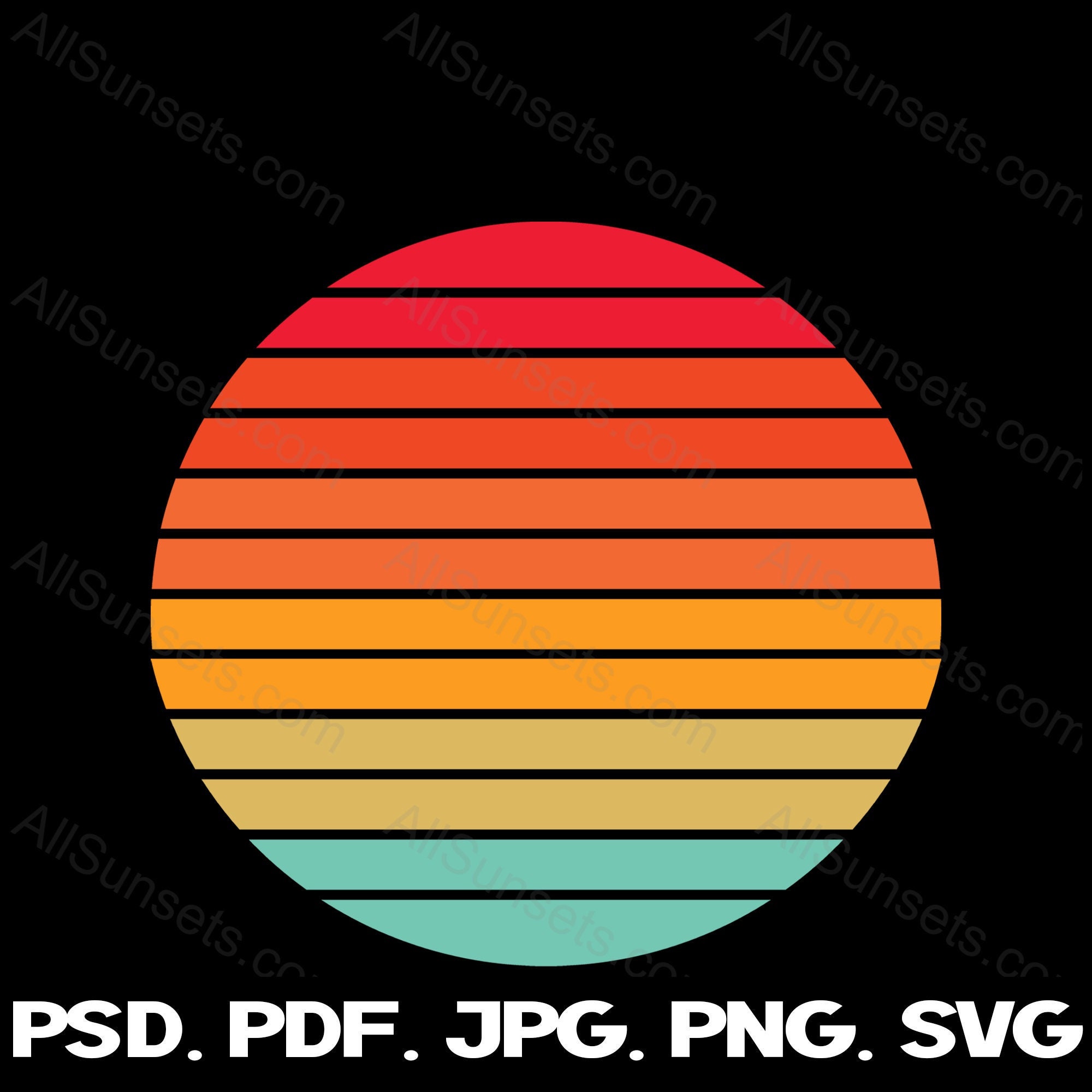 Retro Sunset Full Circle Svg Png Jpg Pdf Psd File Types Round Etsy