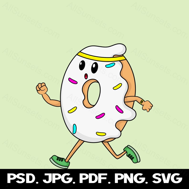 Frosted Donut Running Exercise Fitness svg png pdf psd jpg Files Clipart Getting Healthy Jogging 5K Headband Health Cricut Commercial Use