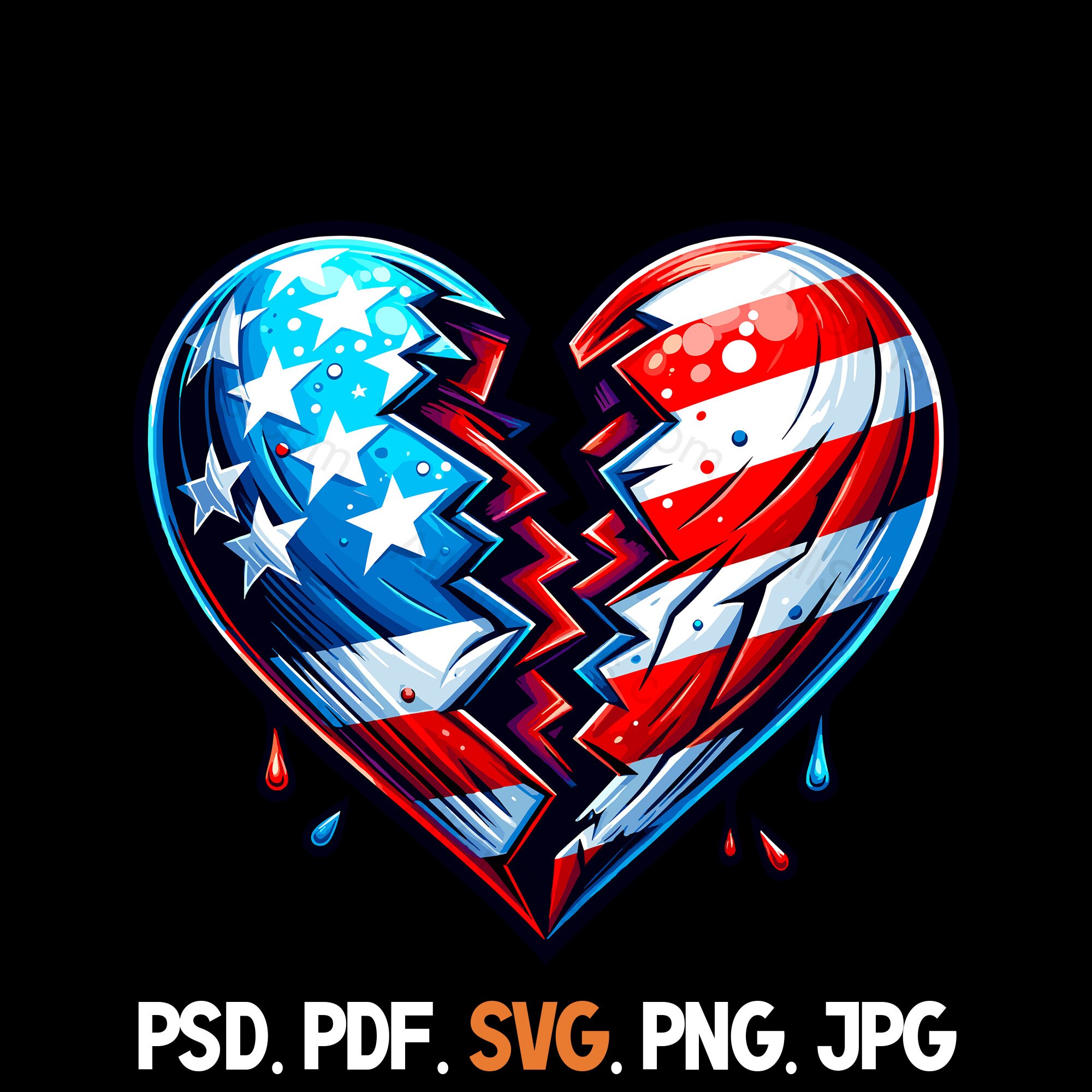 Broken Heart American Flag Svg Png Jpg Pdf Psd File Types