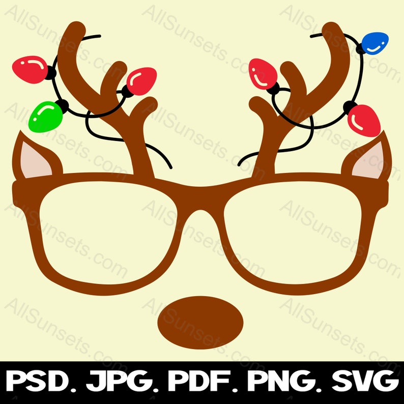 Reindeer Sunglasses Svg Png Pdf Psd Jpg File Types Christmas Lights ...