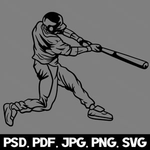 Baseball Player svg png jpg pdf psd File Types Male Batter Vector Silhouette Commercial Use Print On Demand Graphic Clipart