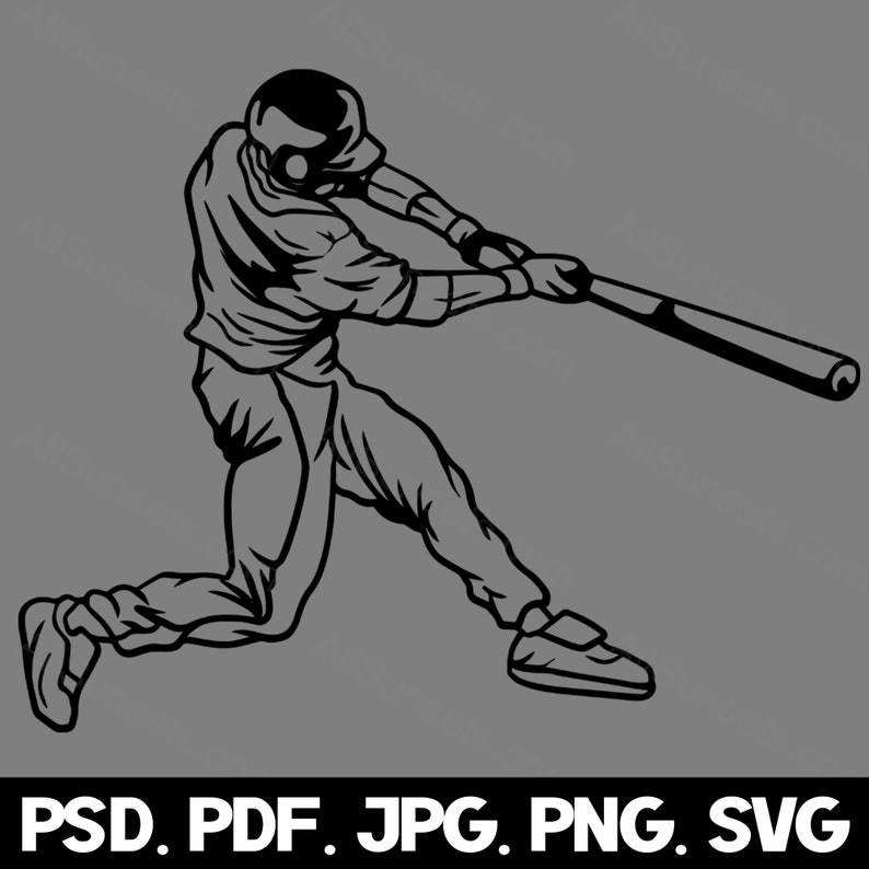Baseball Player svg png jpg pdf psd File Types Male Batter Vector Silhouette Commercial Use Print On Demand Graphic Clipart