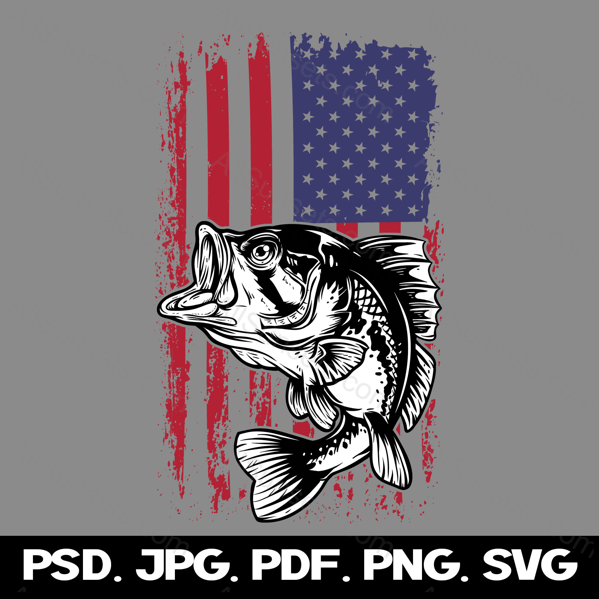 American Flag Bass Fishing PNG SVG Cut Files Patriotic - Etsy