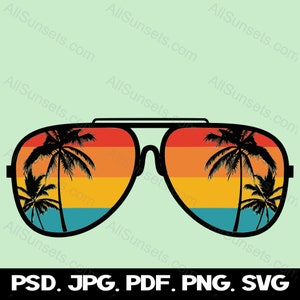 Beach Palm Tree Retro Sunglasses PNG Pdf Jpg Psd and SVG Cut Files ...