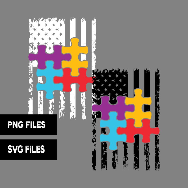 Autism Awareness American Flag PNG and SVG Cut Files Puzzle Pieces ...