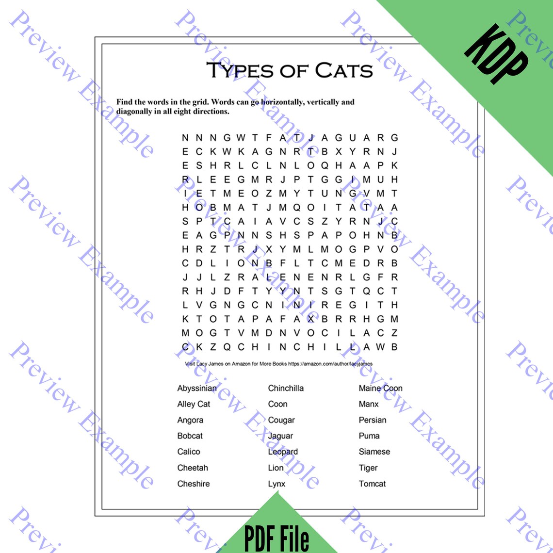 KDP Word Search Puzzle Pages 4 Sheets in PDF Format for Creating Word ...