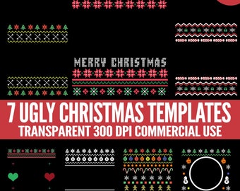 Ugly Christmas Sweater Clipart - 7 Tacky Xmas Templates - Package #1 Crazy Holiday Party Transparent PNG and SVG Files Commercial Use