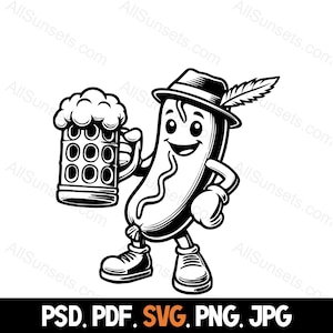 Oktoberfest Wurst Silhouette | SVG, Png, Jpg, Pdf, Psd Dateitypen | Bayrisch, Bier, Bratwurst, Zuhause oder gewerblich Print on Demand Grafik