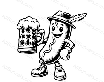 Silhouette di salsiccia dell'Oktoberfest / Tipi di file Svg, Png, Jpg, Pdf, Psd / Bavarese, Birra, Bratwurst, Stampa su richiesta per uso domestico o commerciale Grafica