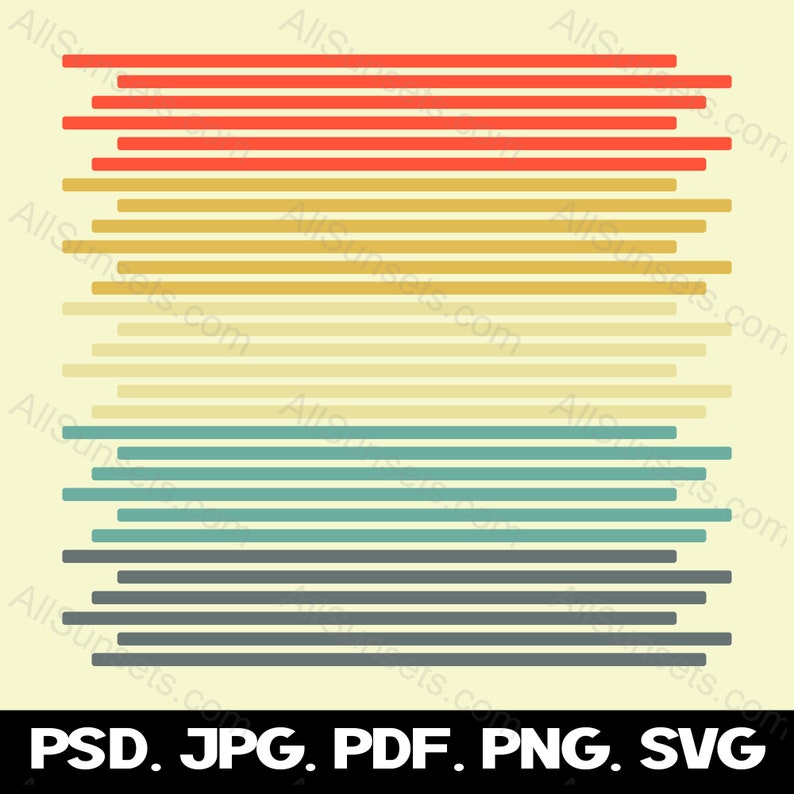 Retro Sunset Horizontal Bars svg png jpg psd pdf File Types Graphic Clipart Commercial Use or Print on Demand